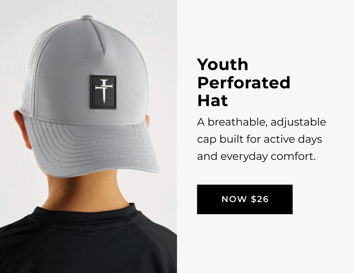 youth perforated hat a breathable, adjustable cap built for active days and everyday comfort now $26