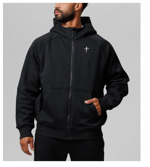 full zip tech fleece hoodie black