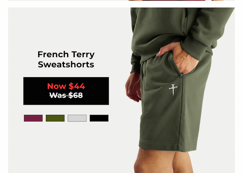 French Terry Sweatshorts Now $44 Was $68 Merlot   Dark Pine   Heather Grey   Black