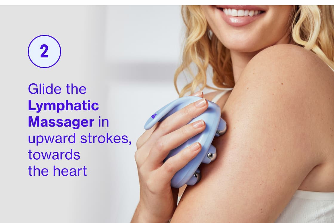 2. Glide the Lymphatic Massager in upward strokes, towards the heart 2. Glide the Lymphatic Massager in upward strokes, towards the heart