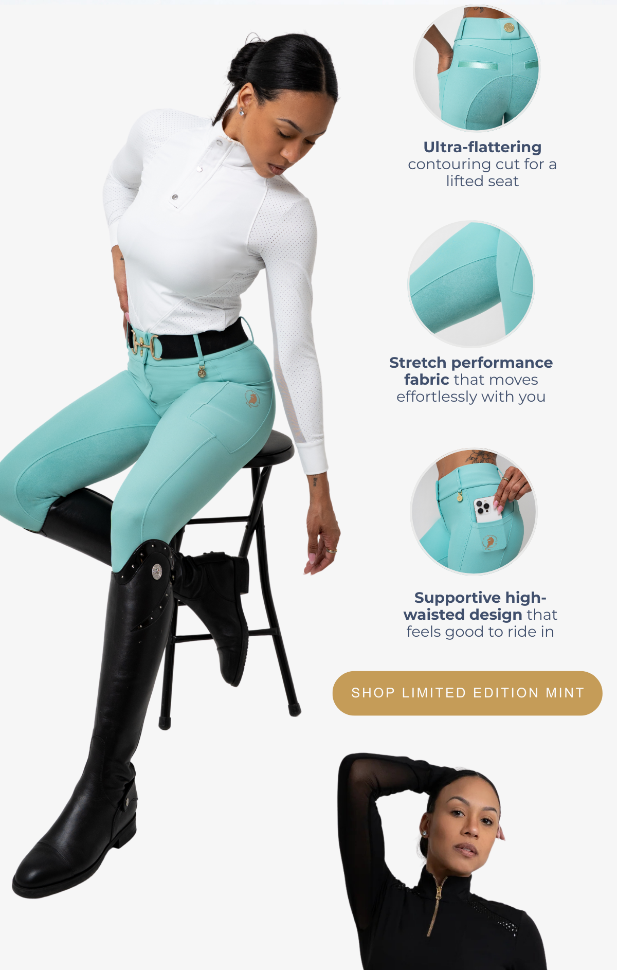 With the same flattering fit, secure feel, and premium details you already love (fits like the black euro  suede breeches), this new shade makes everyday training look that little bit more elevated.