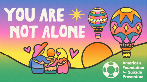 Colorful graphic that says "You are not alone" in bold white letters.