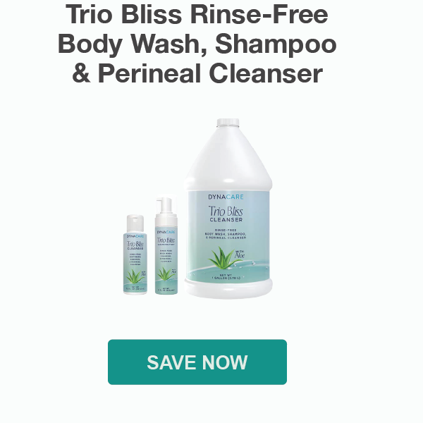 Trio Bliss Rinse-Free Body Wash, Shampoo & Perineal Cleanser