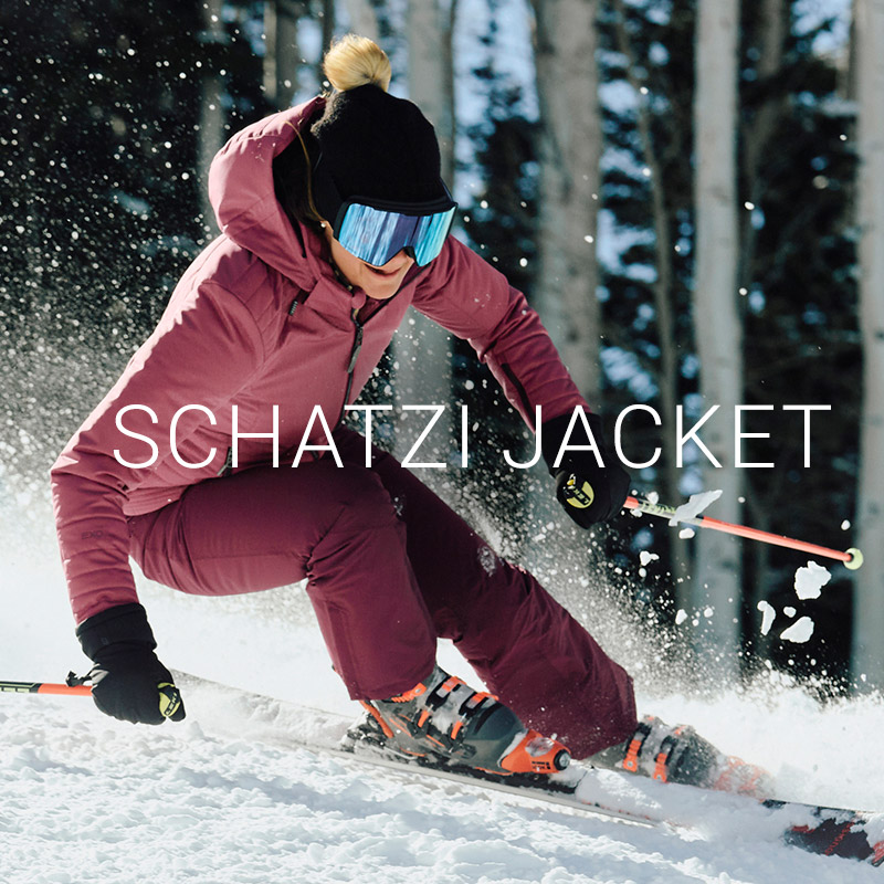 Female skier carving. Message: Schatzi Jacket