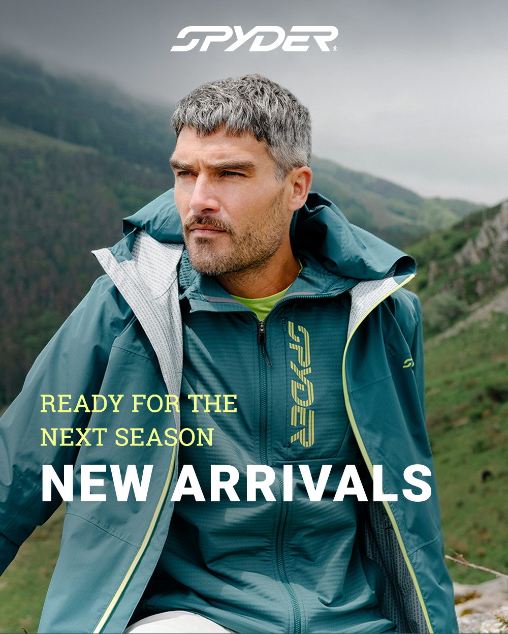 Spyder logo. Ready for the Next Season. New Arrivals.