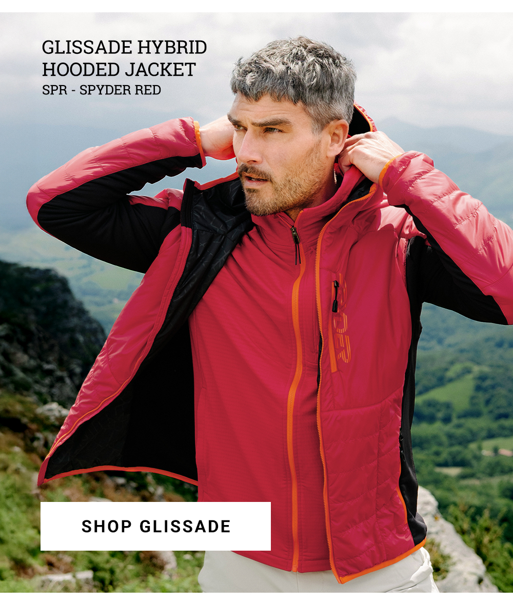 Glissade Hybrid Hooded Jacket. SPR - Spyder Red. Shop Glissade.