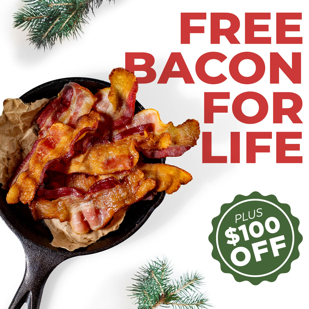 FREE BACON FOR LIFE+ $100 OFF