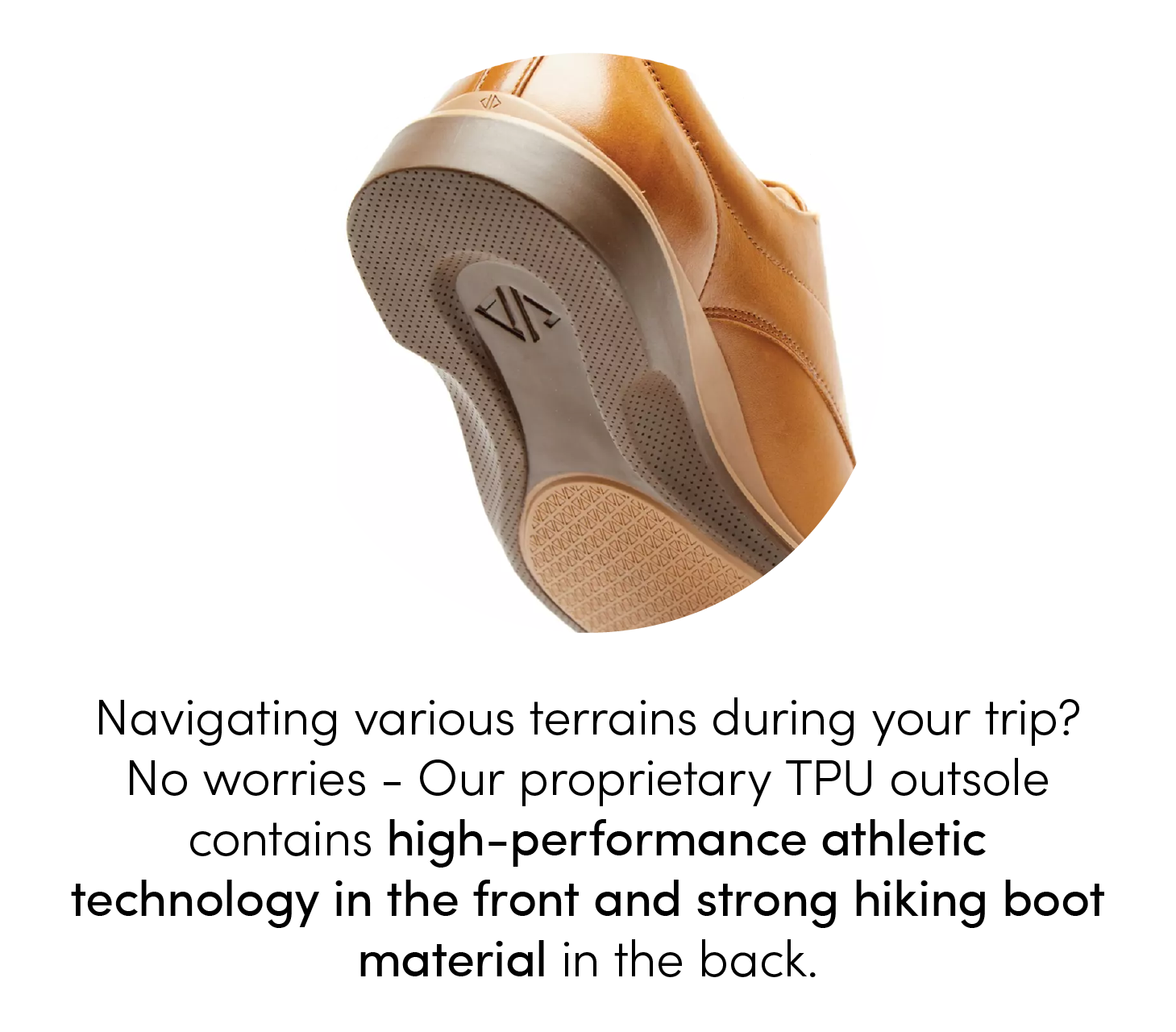 Navigating various terrains during your trip? No worries - Our proprietary TPU outsole contains high-performance athletic technology in the front and strong hiking boot material in the back.