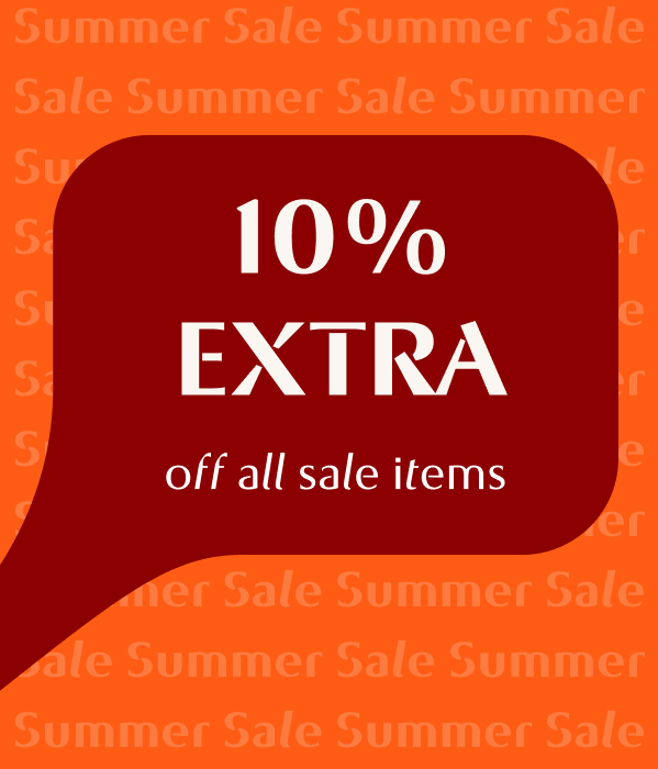 Orange graphic promoting a Summer Sale featuring a discount offer with 10% extra on sale items