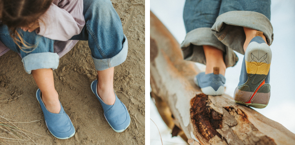 There are two close-up photos of the Kami Mizu model in children’s sizes. One is taken from above and the other shows the sole from below.
