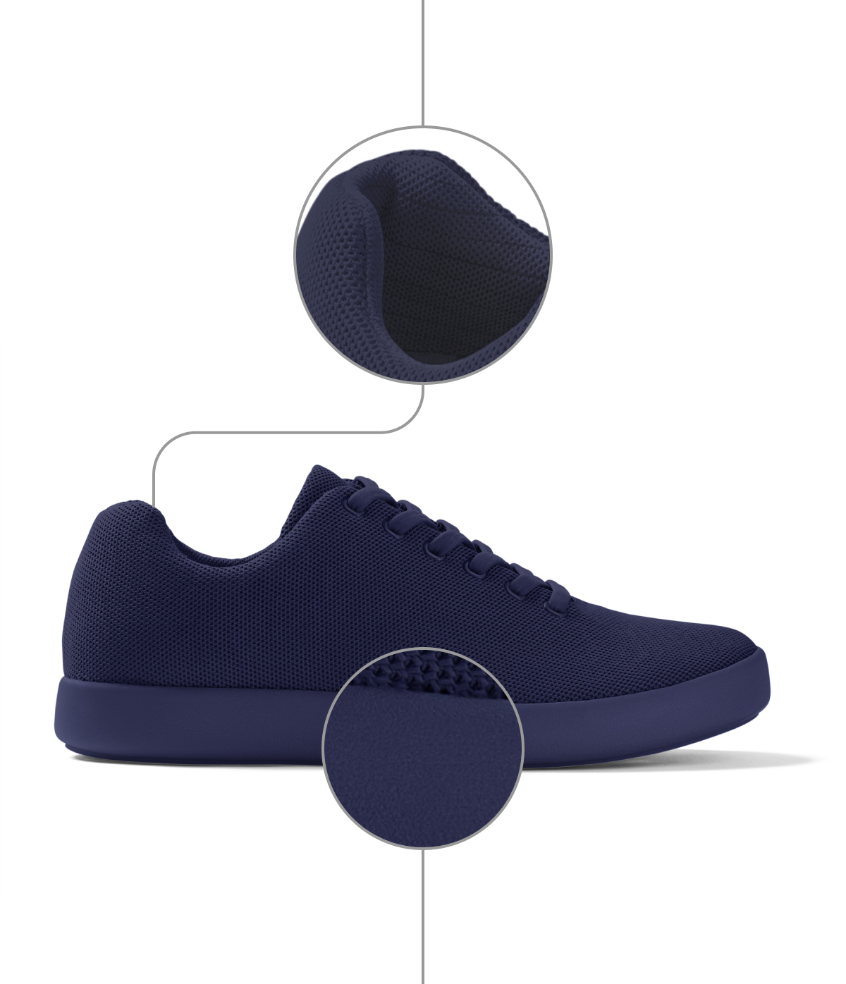 The pinstripes on our inner lining are actually copper threads – they kill germs, which means no stink (even if you go sockless). Oversized foam midsoles create a frictionless, cloud-like feel mile after mile 