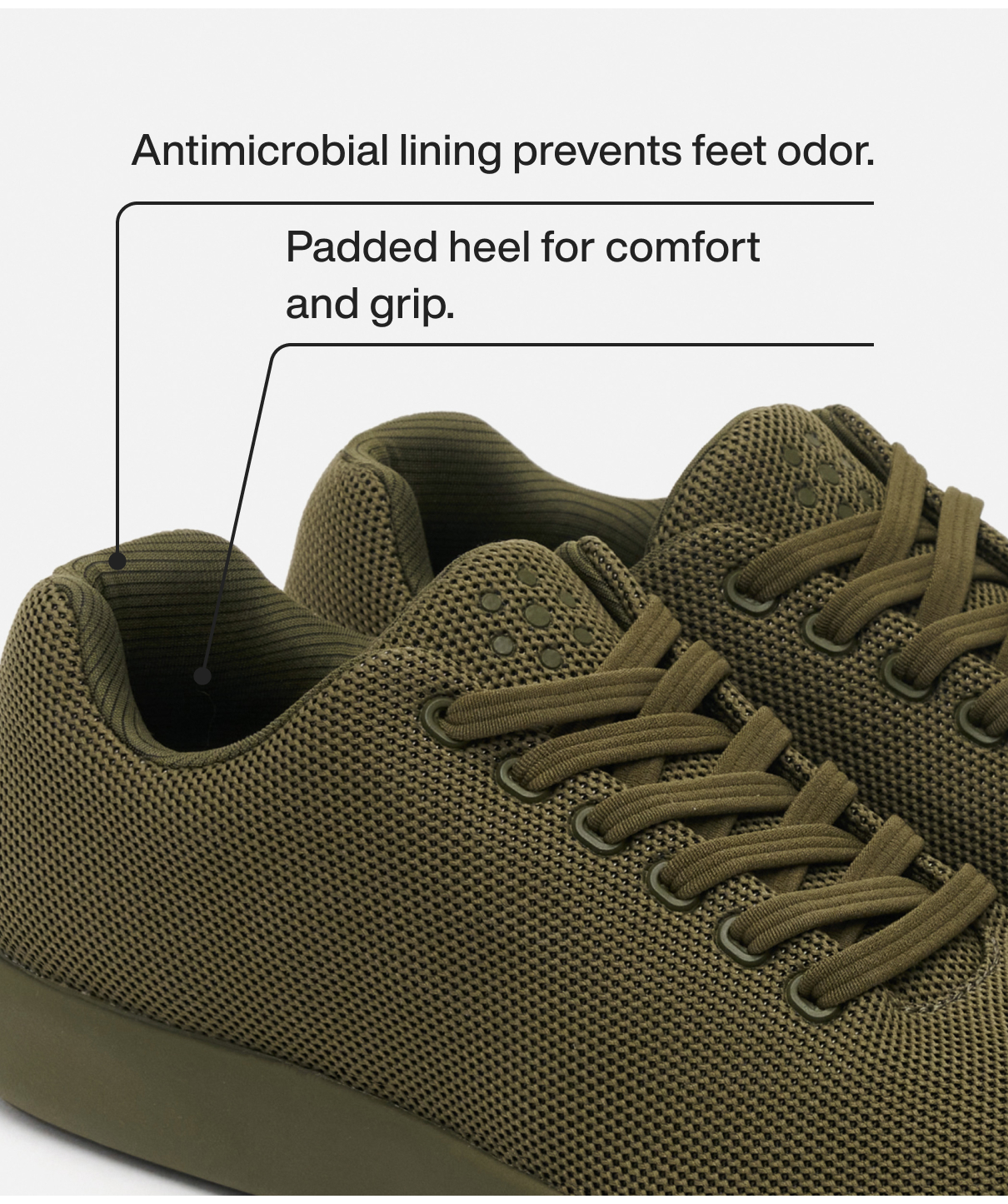 Antimicrobial lining prevents feet odor. Padded heel for comfort and grip.