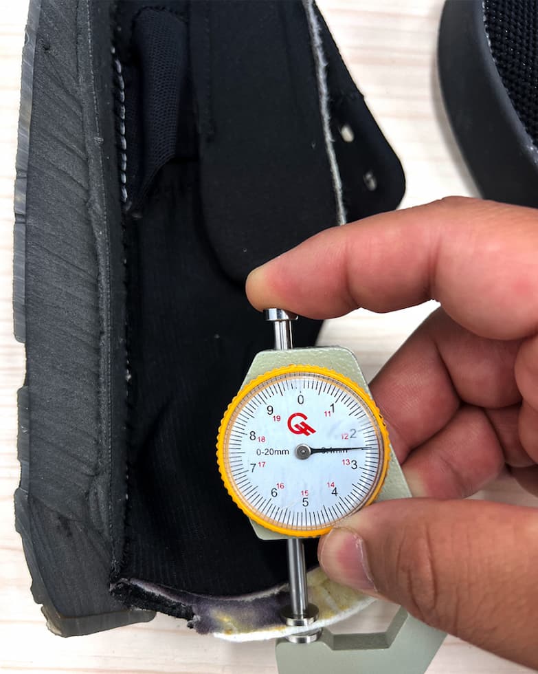 Measuring shoe material thickness