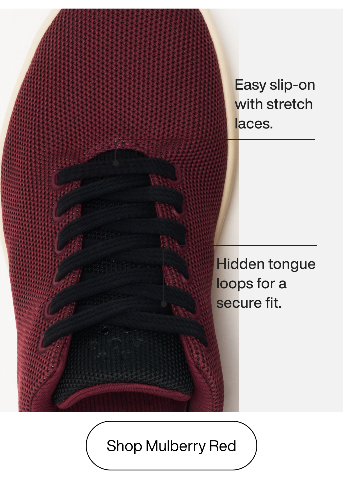Easy slip-on with stretch laces. Hidden tongue loops for a secure fit. Shop Mulberry Red.