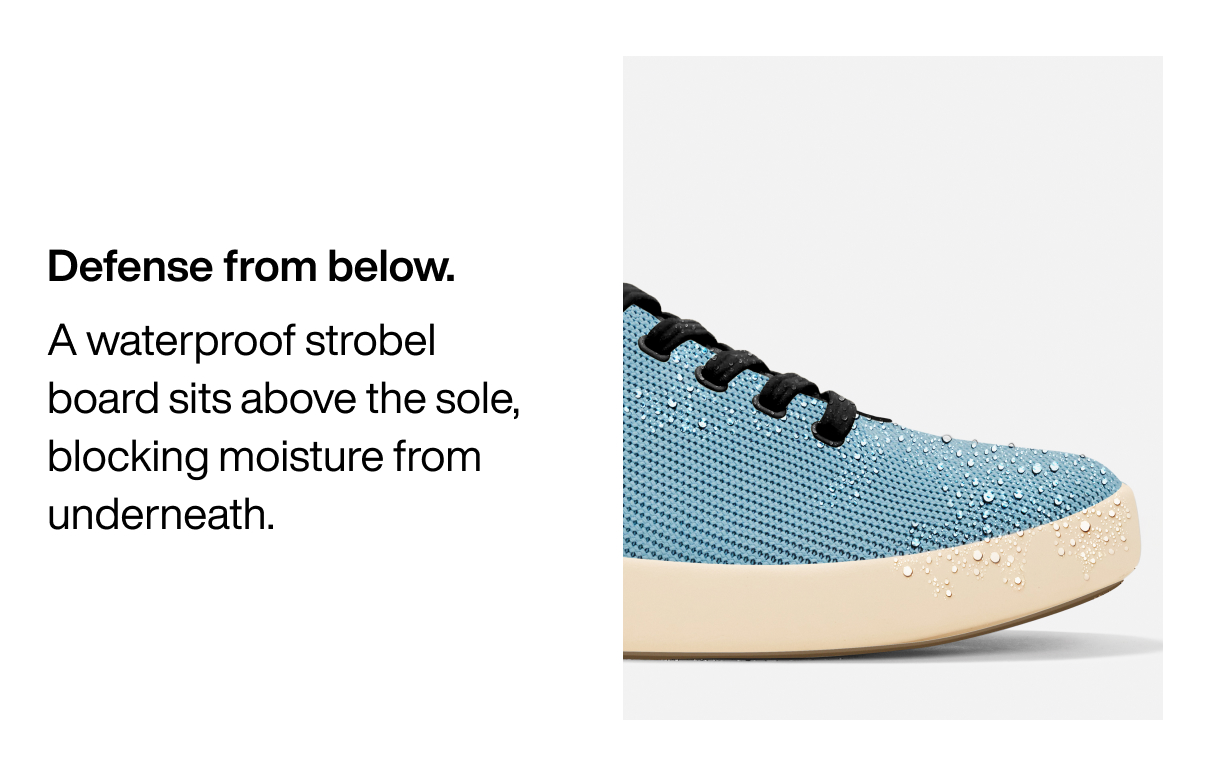 Defense from below.  A waterproof strobel board sits above the sole, blocking moisture from underneath.