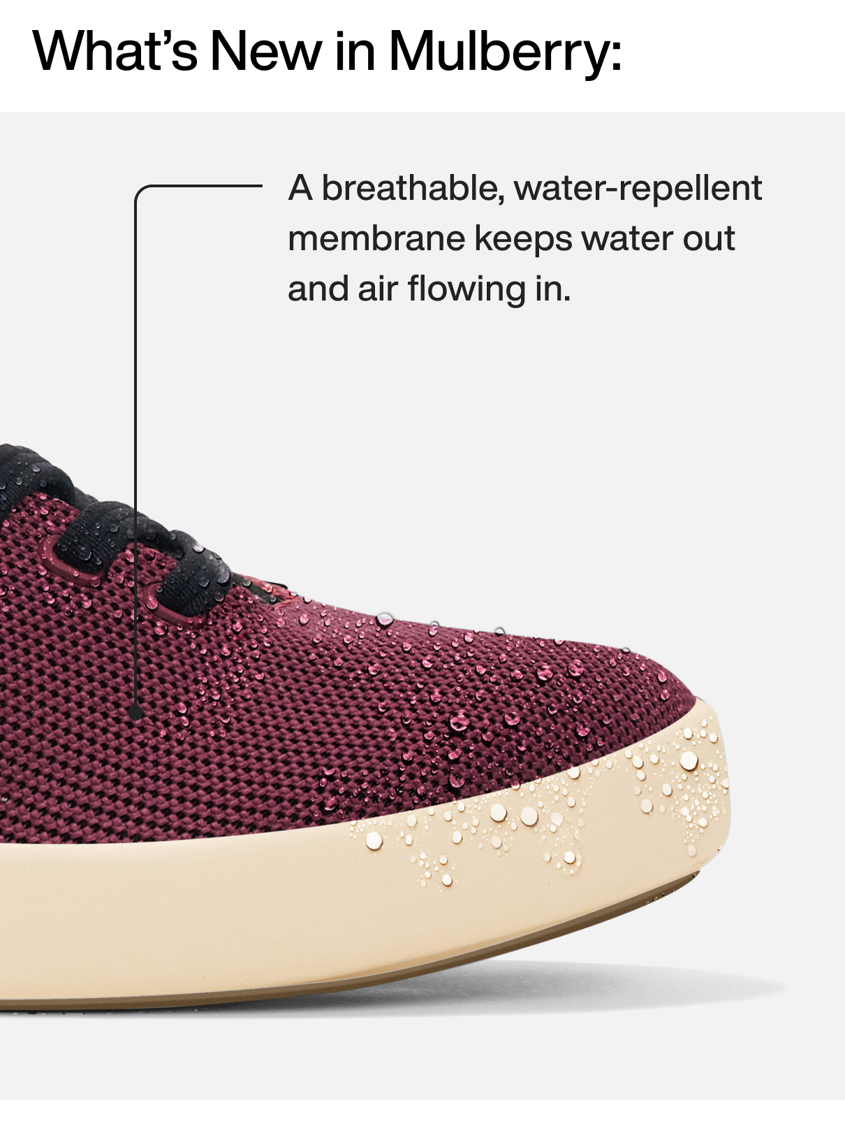 What's New in Mulberry: A breathable, water-repellent membrane keeps water out and air flowing in.