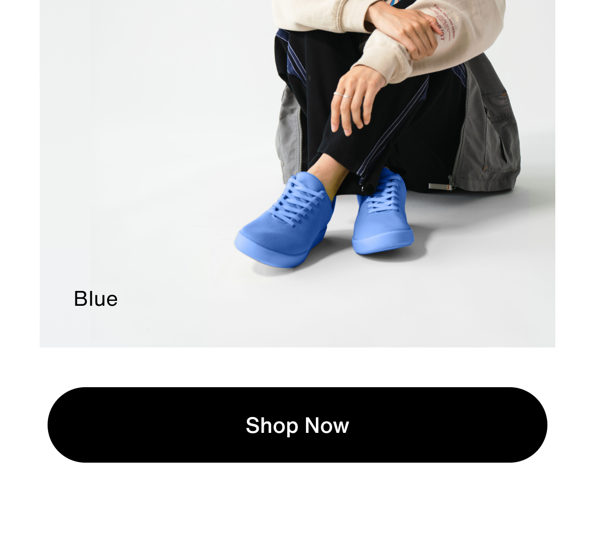 Blue. Lifestyle shot of a person wearing Blue shoes. 