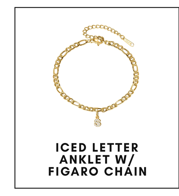 Iced Letter Anklet w/ Figaro Chain