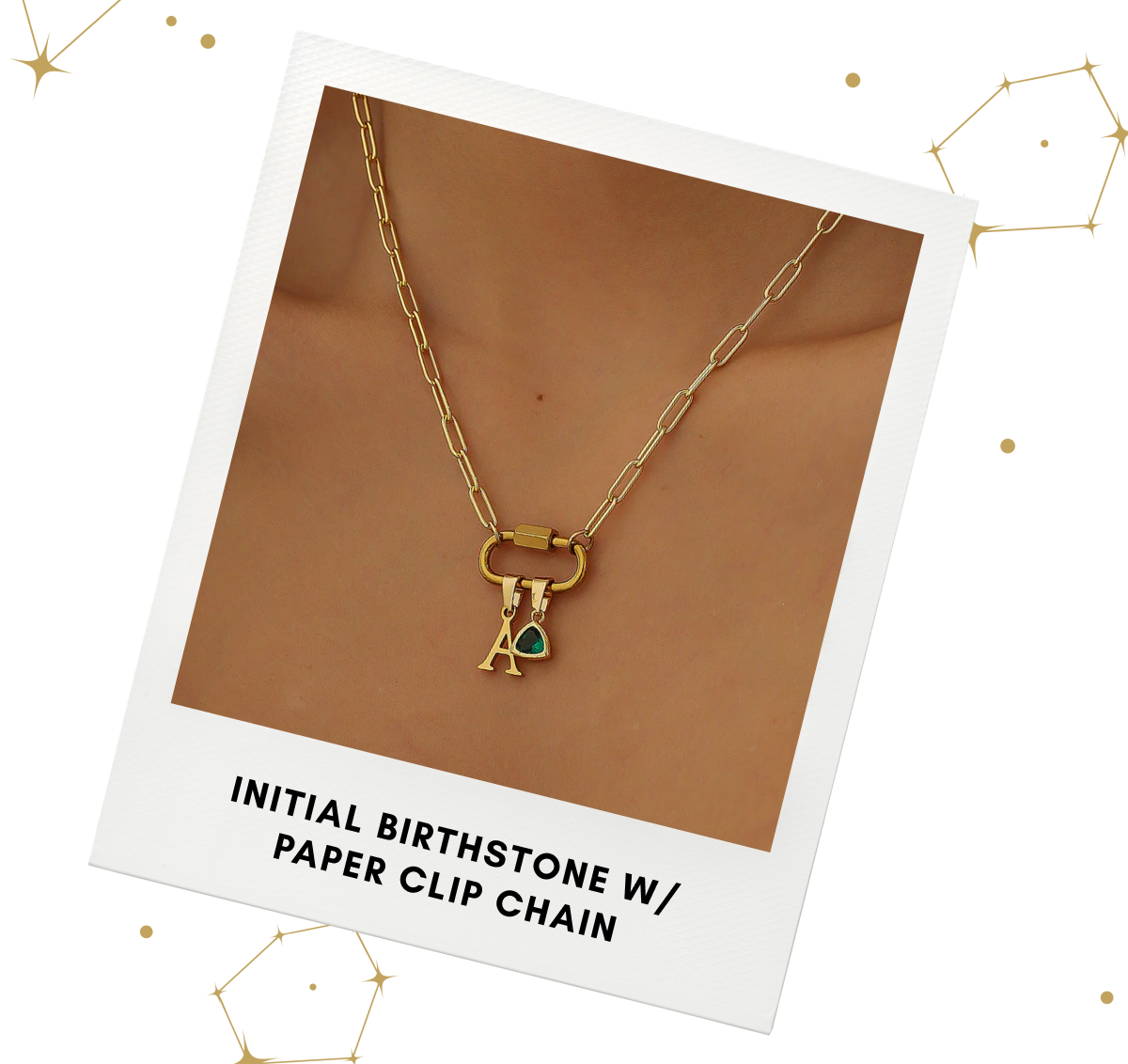 Initial Birthstone w/ Paper Clip Chain