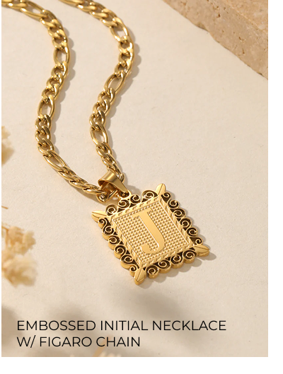 Embossed Initial Necklace w/ Figaro Chain