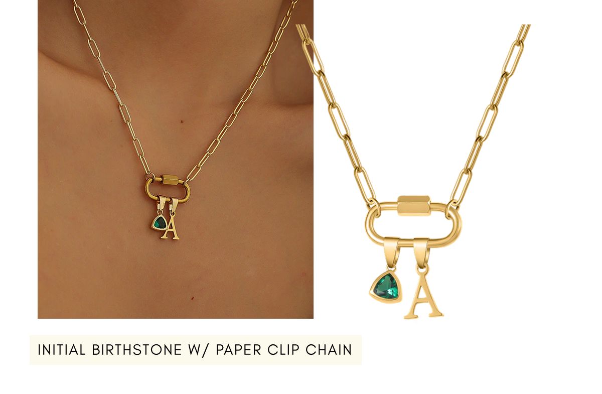 Initial Birthstone w/ Paper Clip Chain