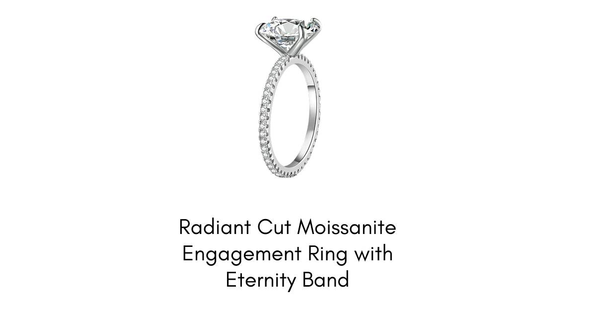 Radiant Cut Moissanite Engagement Ring with Eternity Band