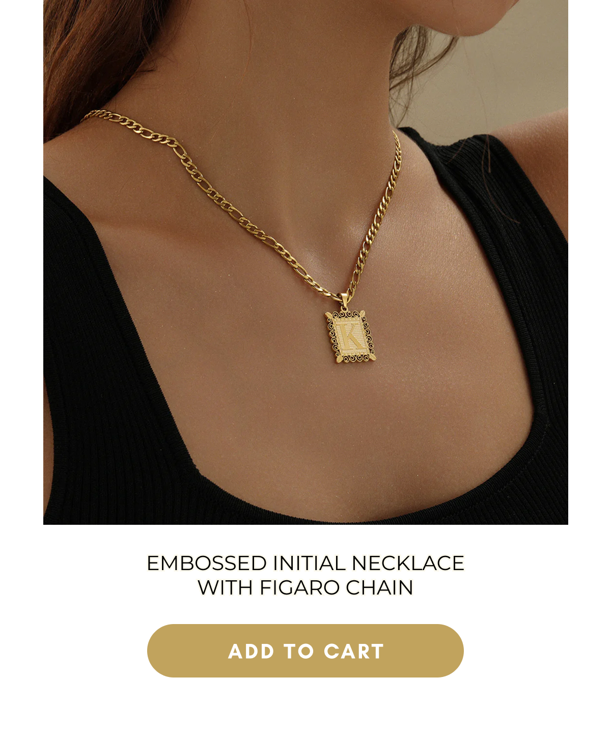 Embossed Initial Necklace w/ Figaro Chain