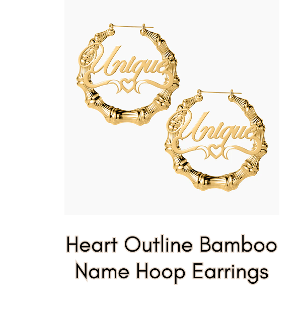 Heart Outline Bamboo Name Hoop Earrings