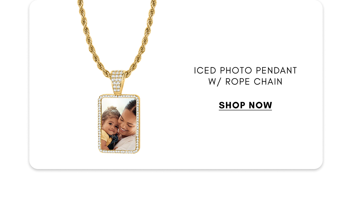 Iced Photo Pendant w/ Rope Chain