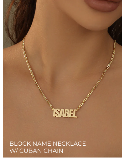 Block Name Necklace w/ Cuban Chain