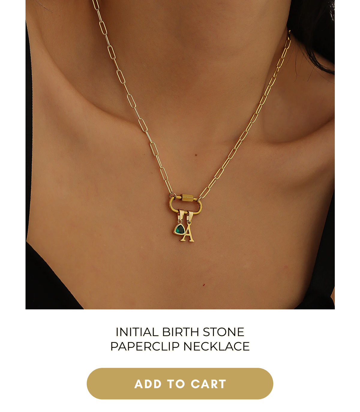 Initial Birthstone w/ Paper Clip Chain