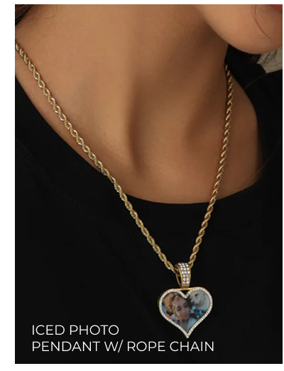 Iced Photo Pendant w/ Rope Chain