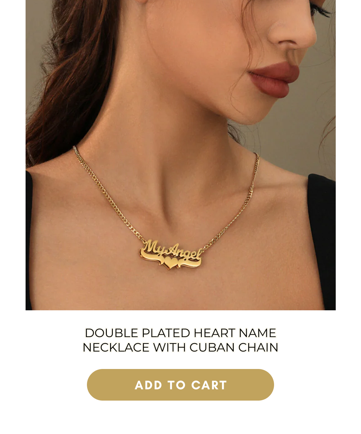 Double Plated Heart Name Necklace w/ Cuban Chain