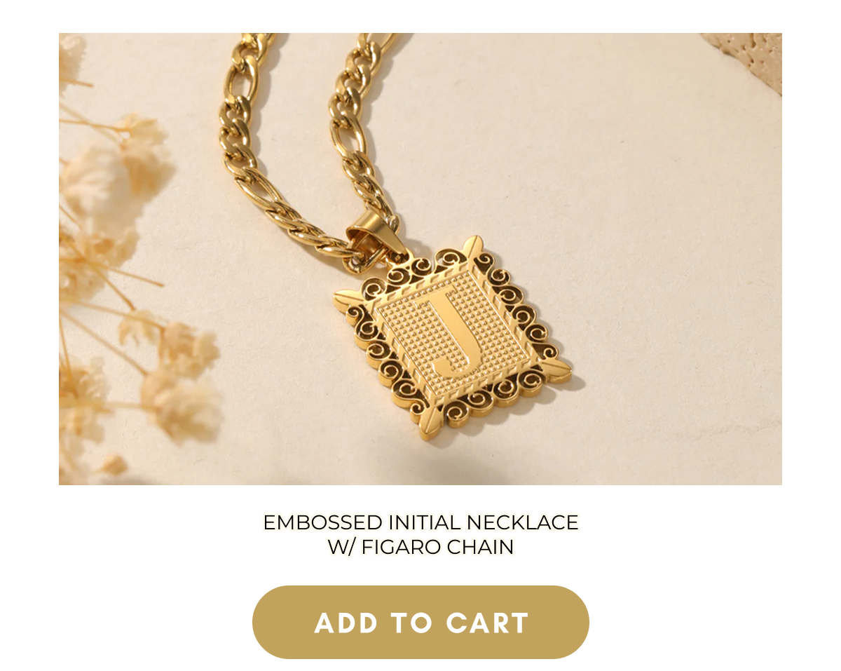 Embossed Initial Necklace w/ Figaro Chain