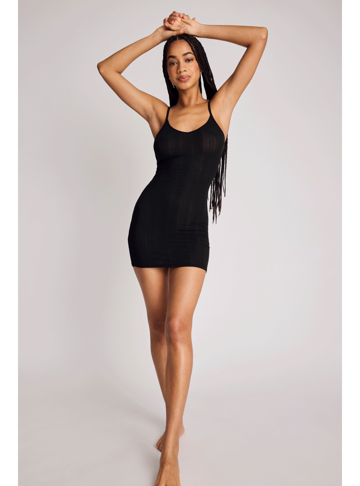 A GIF featuring the Whipped Cami Dress in Shell, Satellite, Sand, and Black.