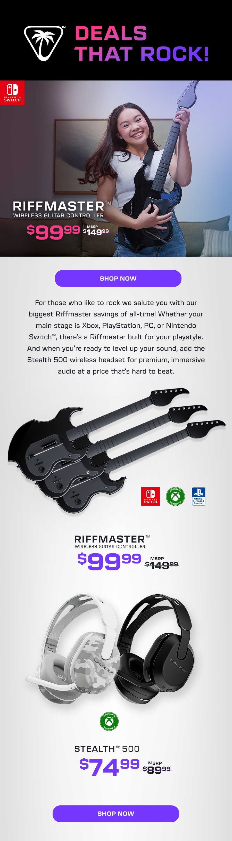 Enjoy big savings on the Riffmaster guitar and Stealth 500 headset