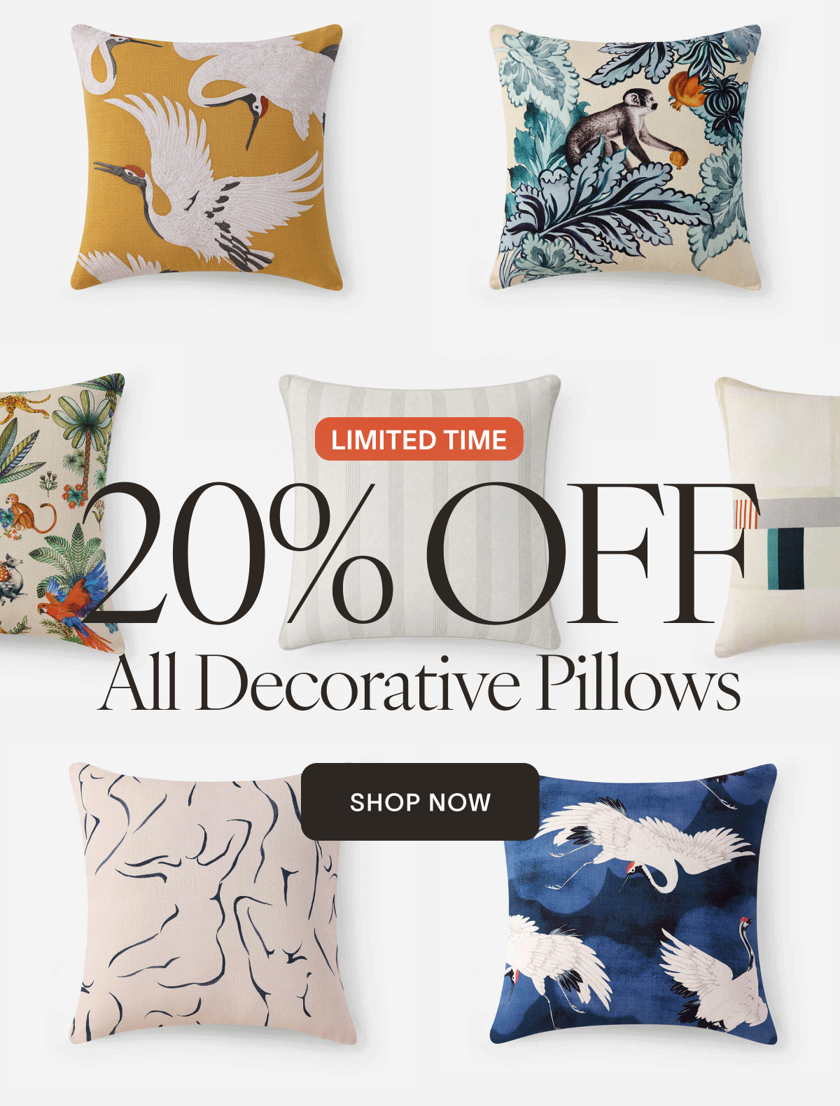 limited time all decorative pillows  20% off shop now