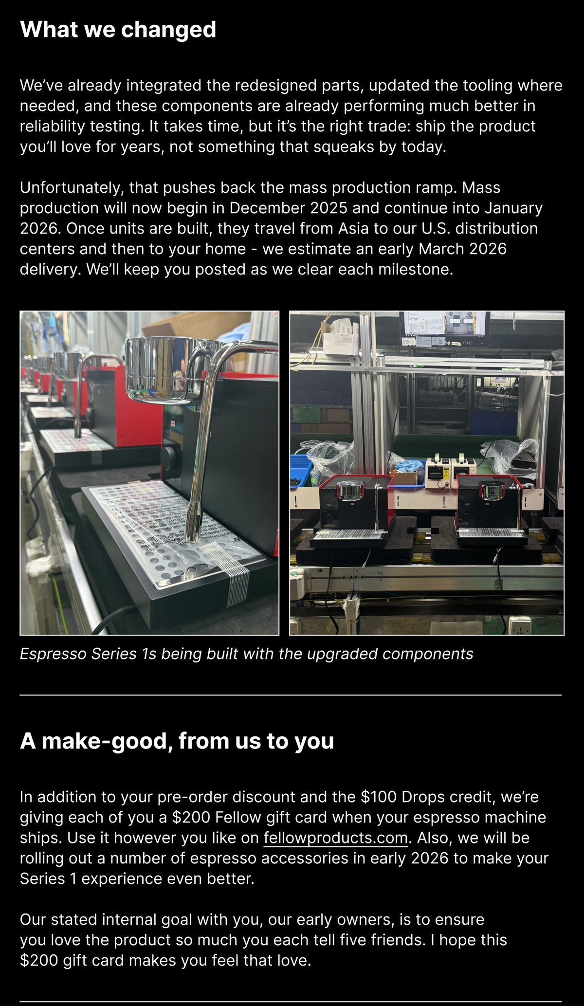 What we changed + A Make-good from us to you