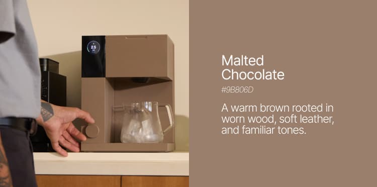 Malted Chocolate: A warm brown rooted in worn wood, soft leather, and familiar tones.