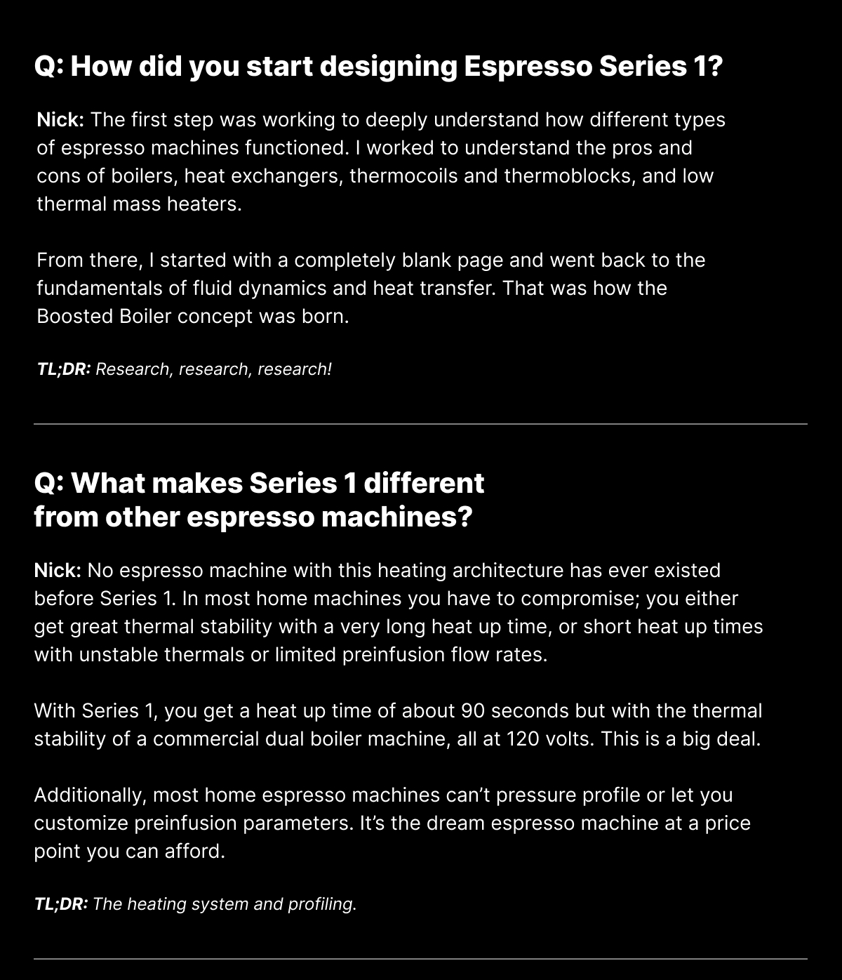 How did you start designing Espresso Series 1?