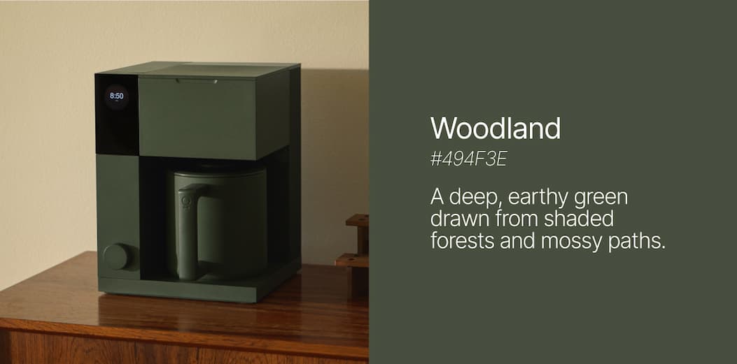 Woodland: A deep, earthy green drawn from shaded forests and mossy paths.