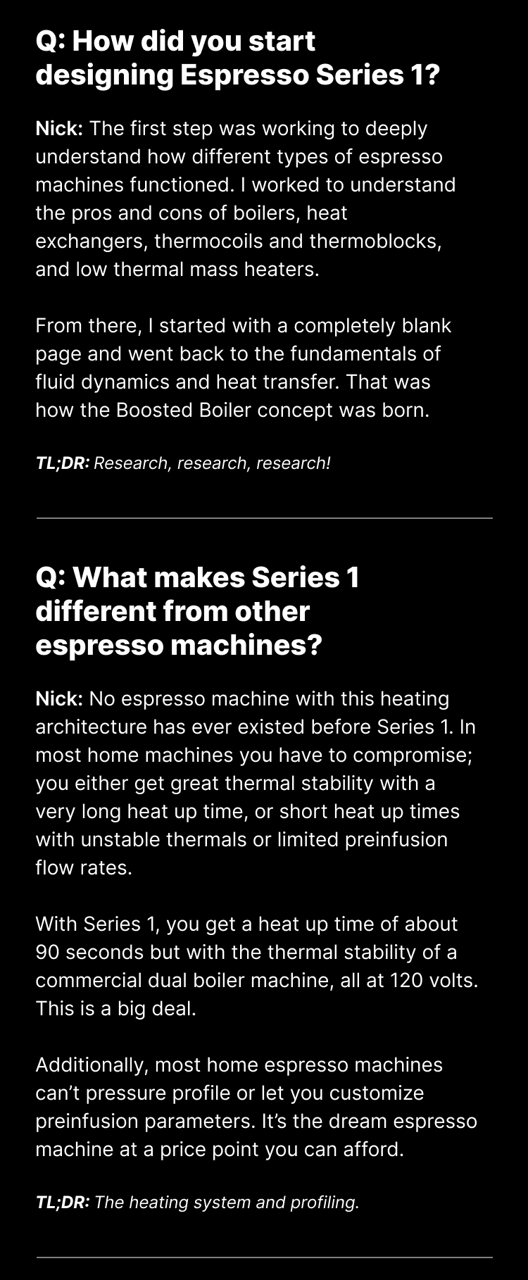 How did you start designing Espresso Series 1?