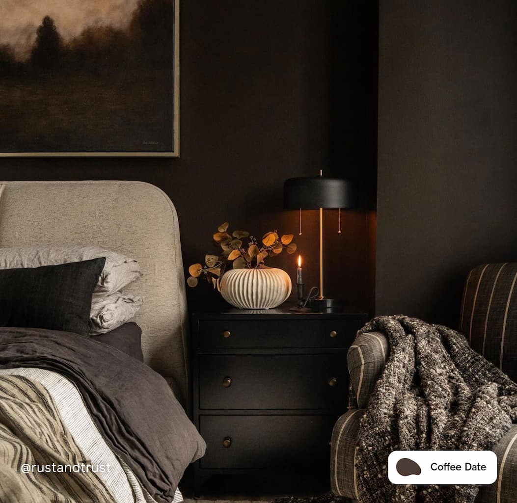 Bedroom painted in Coffee Date