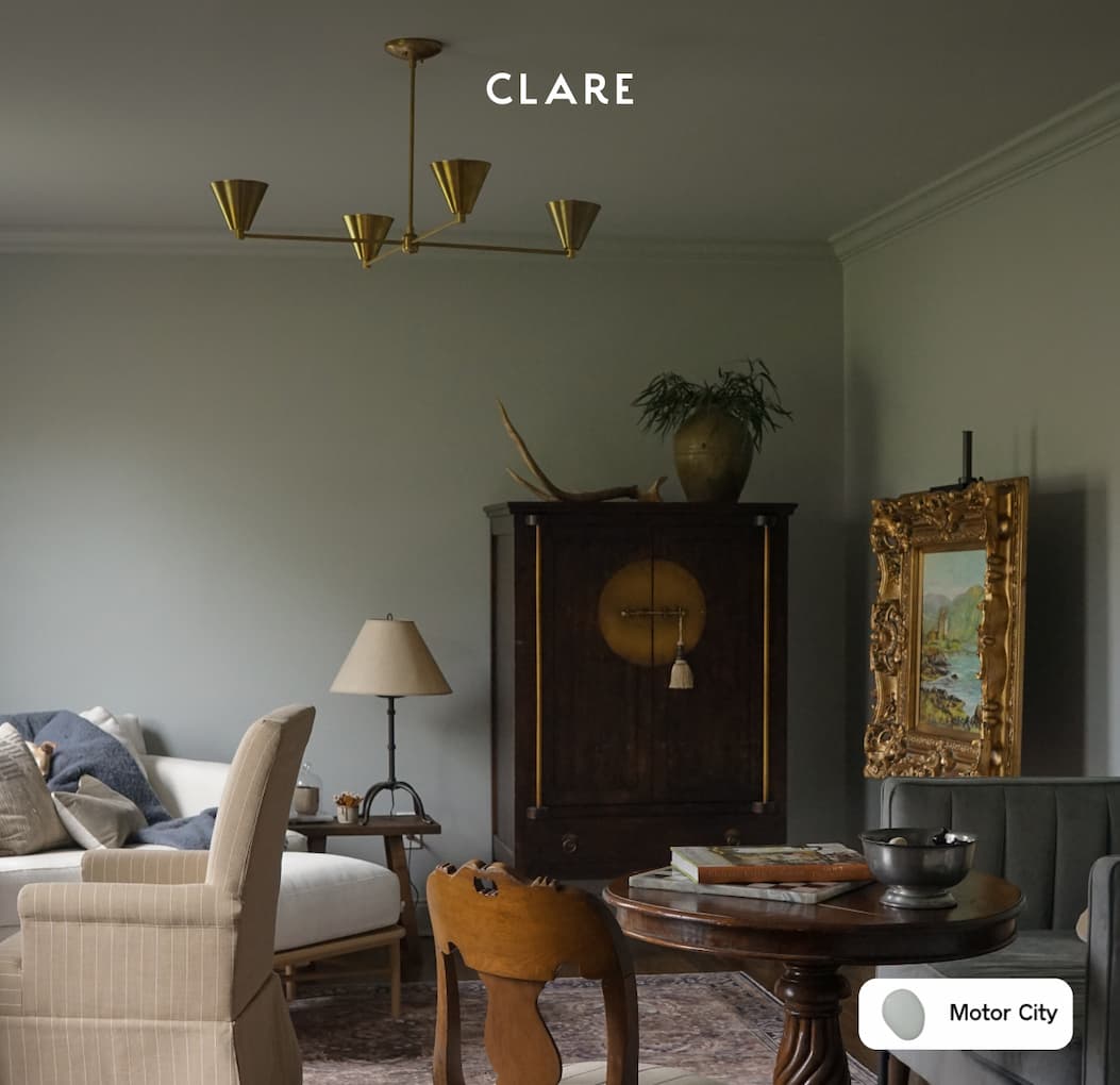 Living room color drenched in modern gray paint color Motor City