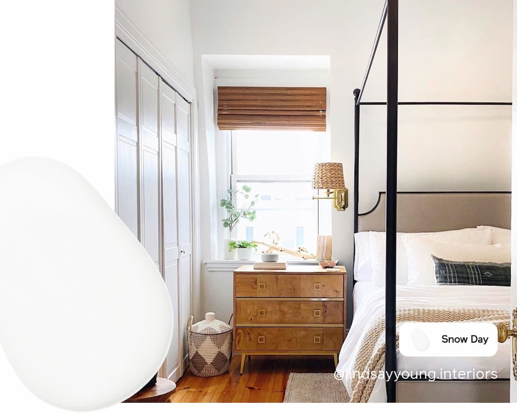 Bedroom featuring bright white paint color Snow Day