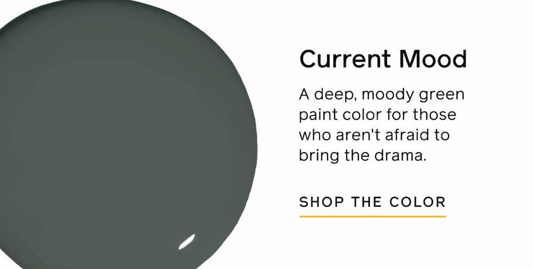 Current Mood. A deep, moody green paint color for those who aren't afraid to bring the drama. SHOP THE COLOR