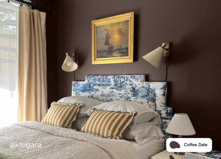 Bedroom painted in Coffee Date