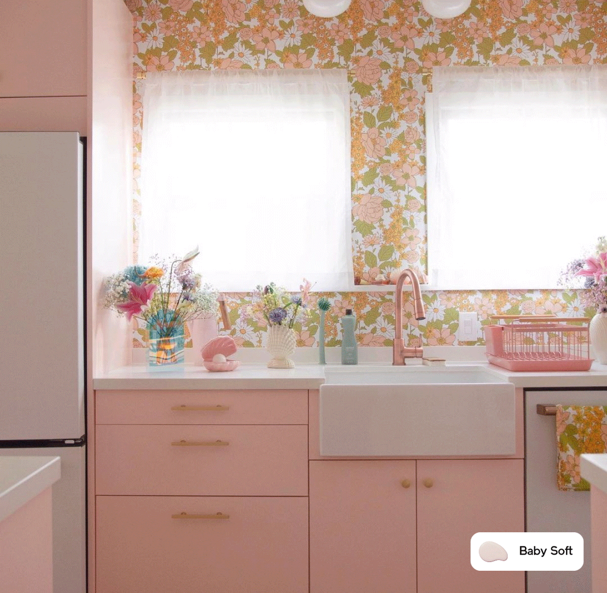 Gif featuring pink painted spaces including Meet Cute, Wing It and Baby Soft