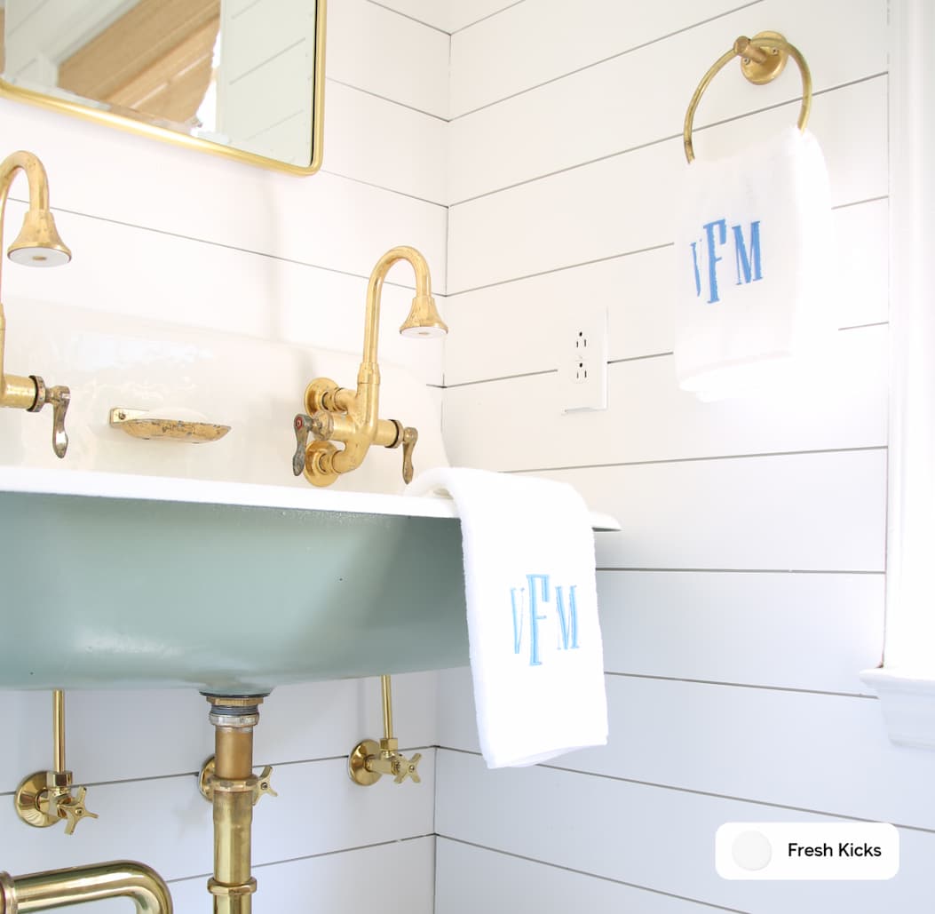 Bathroom featuring bright white paint color Fresh Kicks