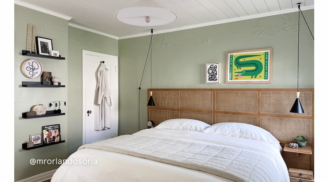 Bedroom painted in All The Sage